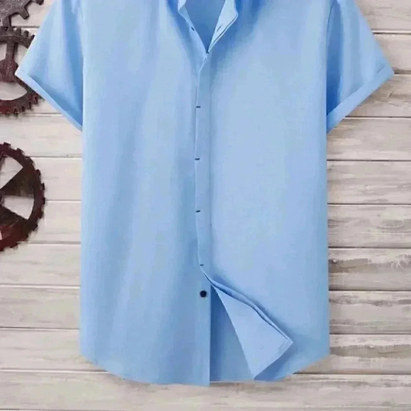 Blue Basic Men's Button Up Shirt - Picture 2 of 6
